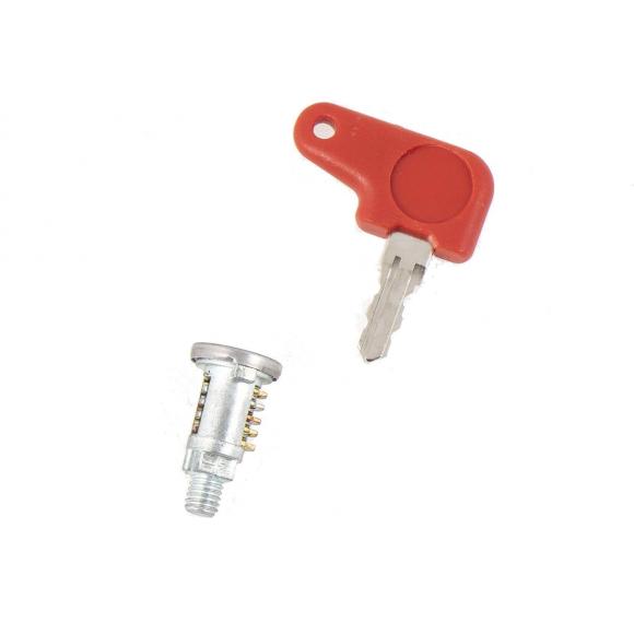 Cilindro de cierre roscado con 1 llave para baúles Orbit 54 / Journey 30/40/50 con pulsador rojo en la cerradura
